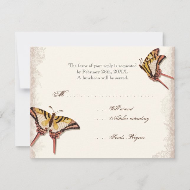 Cartons Réponse Baby shower de fille victorienne Rose ancienne RSV (Devant)