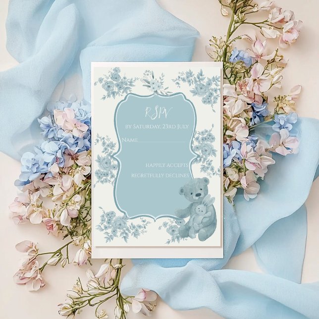 Cartons Réponse Baby shower d'ours et de lapin en toile française (Créateur téléchargé)