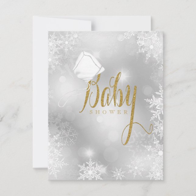Cartons Réponse Baby Shower Flocon de Neige Doré (Devant)