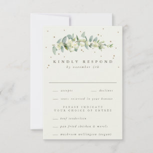 Cartons Réponse Baie de neige noire + Tige d'eucalyptus Mariage