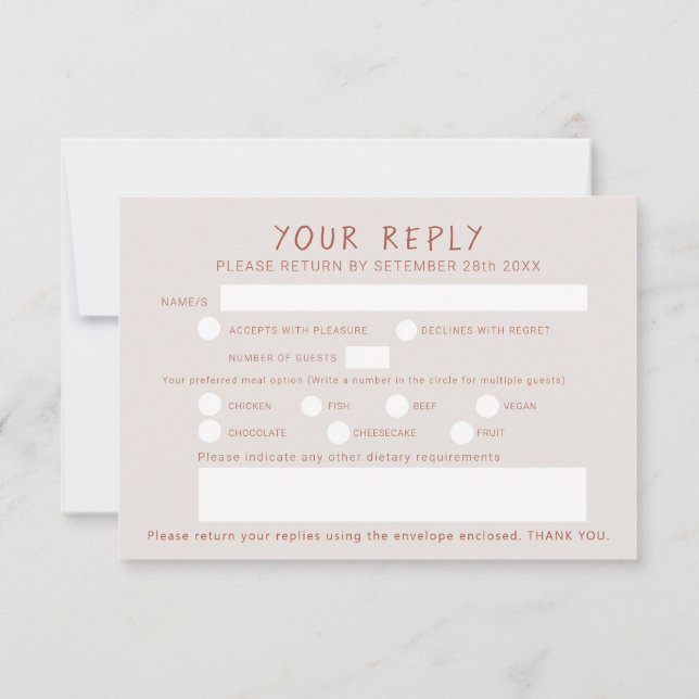 Cartons Réponse Baies d'herbe bronzées art à l'aquarelle terracott (Dos)