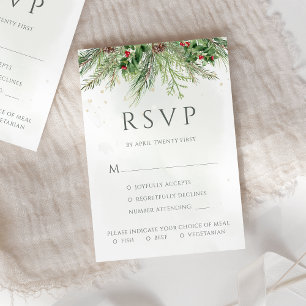 Cartons Réponse Baies d'hiver rustiques Pine Cône Mariage de verdu