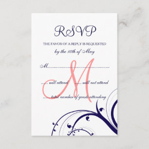Cartons Réponse Balayage Marine Corail bleu Coral rose Mariage Car