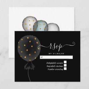 Cartons Réponse Ballon de mariage pailleté noir et or