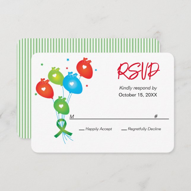 Cartons Réponse Balloons coeur versaire Personnalisable Partie RSV (Devant / Derrière)