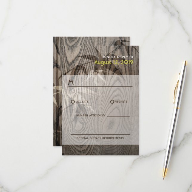 Cartons Réponse Bambou en bois Brown Feuille Mariage asiatique rus (Devant/Arrière en situation)