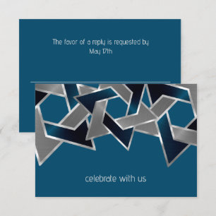 Cartons Réponse Bar Mitzvah Argent Turquoise bleu gris étoile de D