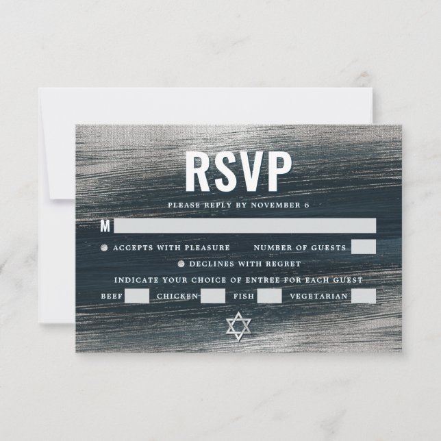 Cartons Réponse Bar Mitzvah Charcoal Grey Silver Foil Modern Bold (Devant)