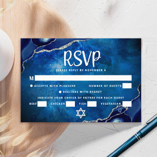 Cartons Réponse Bar Mitzvah Galaxy Blue Agate Aquarelle Script
