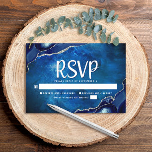 Cartons Réponse Bar Mitzvah Moderne Agate Bleue Aquarelle Script
