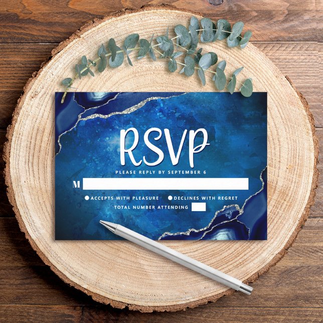 Cartons Réponse Bar Mitzvah Moderne Agate Bleue Aquarelle Script (Créateur téléchargé)