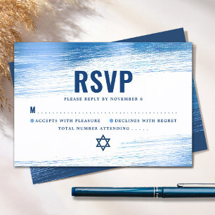 Cartons Réponse Bar Mitzvah Moderne Gras Typographie Navy Bleu Feu