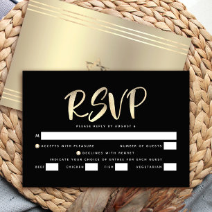 Cartons Réponse Bar Mitzvah Or Noir Feuille Script Gras Entrée