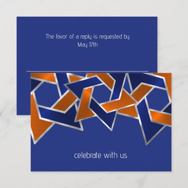 Cartons Réponse Bar Mitzvah Silver Blue Orange Star de David (Devant / Derrière)