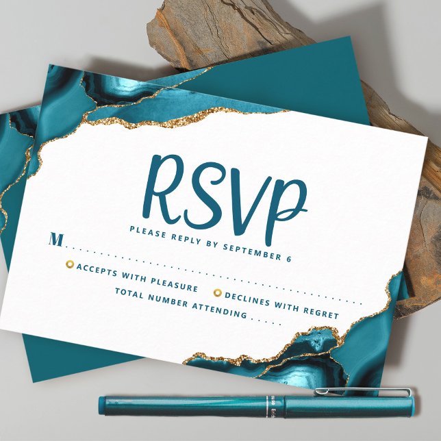 Cartons Réponse Bar Mitzvah Simple Moderne Agate Turquoise Script (Créateur téléchargé)