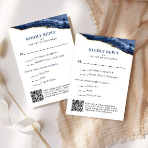 Cartons Réponse Barre d'Agate Bleu et Or Mitzvah QR Code, Vertical
