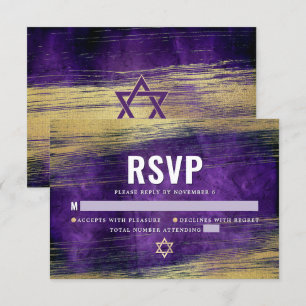 Cartons Réponse Barre Mitzvah Moderne Purple Aquarelle Or Huile