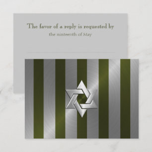Cartons Réponse Barre Mitzvah Moss Green et Silver Stripe