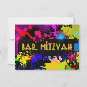 Cartons Réponse Barre Mitzvah, Neon Paint Splatter, Personnalisé