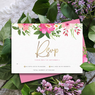 Cartons Réponse Bat mitzvah Aquarelle rose Floral Gold Script