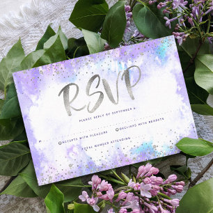 Cartons Réponse Bat Mitzvah argent moderne pailleté violet aquarel
