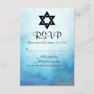Cartons Réponse Bat mitzvah bleu RSVP, aquarelle, bat mitzvah