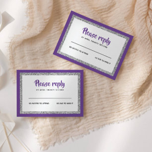 Cartons Réponse Bat mitzvah de la Glitterie, violet et argent