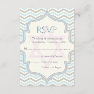 Cartons Réponse Bat mitzvah de zigzag moderne bleu, gris chevron