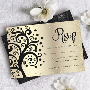 Cartons Réponse Bat mitzvah Gold Foil Black Tree of Life Script