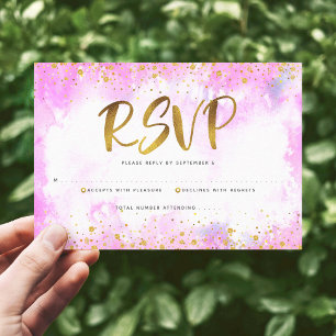 Cartons Réponse Bat Mitzvah moderne fille doré feuille rose aquare