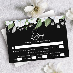 Cartons Réponse Bat Mitzvah Noir Argent Écriture Aquarelle Floral