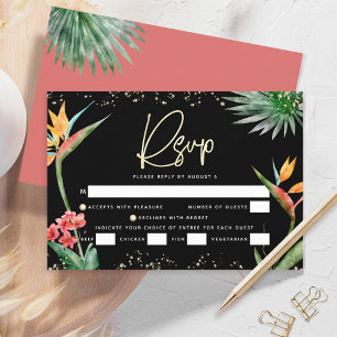 Cartons Réponse Bat Mitzvah Or Noir Palmier Tropical Aquarelle