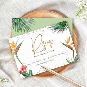 Cartons Réponse Bat Mitzvah Or Tropical Script Floral Aquarelle