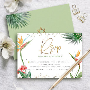 Cartons Réponse Bat Mitzvah Or Tropical Script Palme Aquarelle