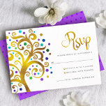 Cartons Réponse Bat mitzvah Purple Gold Foil Arbre de vie moderne<br><div class="desc">Soyez fier, réjouissez-vous et présentez cette étape importante de votre Bat mitzvah préféré ! Inclure ce faux arbre graphique en feuille d'or avec brillant turquoise, turquoise, violet et bleu Star de David et point "feuilles" sur un arrière - plan blanc, carte d'insertion RSVP personnalisée pour votre événement. Une toute petite...</div>