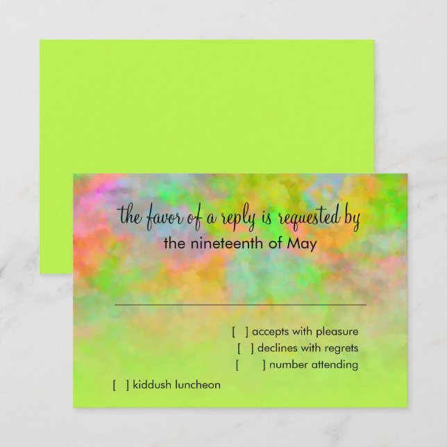 Cartons Réponse Bat mitzvah Résumé Design en Lime Green (Devant / Derrière)