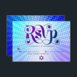 Cartons Réponse Bat mitzvah Retro Boho bleu pourpre dégradé gras<br><div class="desc">Soyez fier, réjouissez-vous et présentez cette étape importante de votre Bat mitzvah préféré ! Inclure cette carte d'insertion professionnelle, rétro, personnalisée RSVP pour votre événement. Une typographie violette et bleu marine amusante, tendance et audacieuse, avec une typographie sans serif moderne, recouvre un arrière - plan de rayons bleu clair turquoise...</div>