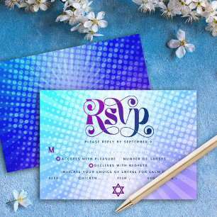 Cartons Réponse Bat mitzvah Retro Boho Blue Purple Entrée