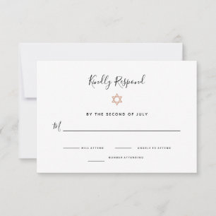 Cartons Réponse Bat mitzvah rose de l'étoile de David   d'or de