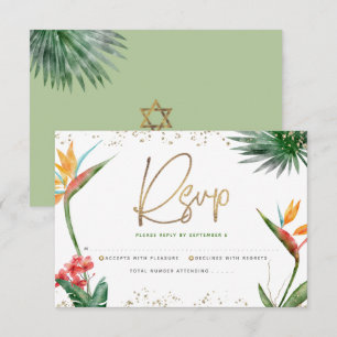 Cartons Réponse Bat mitzvah Tropical Gold Script Floral Aquarelle