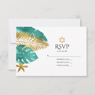 Cartons Réponse Bat mitzvah turquoise et Gold Tropical