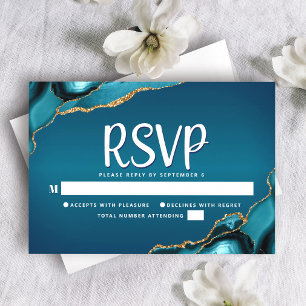 Cartons Réponse Bat Mitzvah Turquoise Ombré Agate Doré Script
