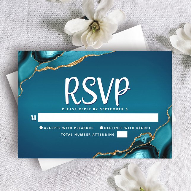 Cartons Réponse Bat Mitzvah Turquoise Ombré Agate Doré Script (Créateur téléchargé)