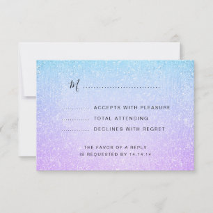 Cartons Réponse Bat mitzvah violet et turquoise Faux Parties scint