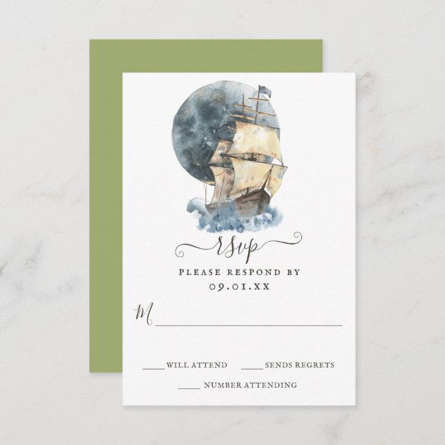 Cartons Réponse Bateau nautique Plage Destination Mariage (Devant / Derrière)