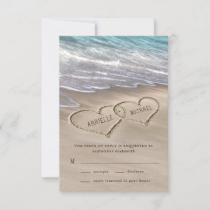 Cartons Réponse Beach Sand Hearts Élégant Mariage moderne et tropi