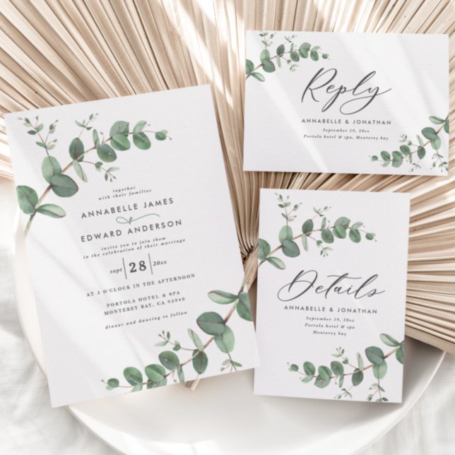 Cartons Réponse Beau délicat eucalyptus détails mariage (Créateur téléchargé)