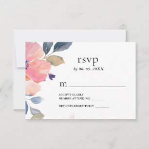 Cartons Réponse Beau Mariage d'aquarelle fleurie rose