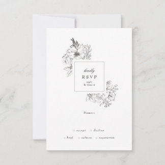 Cartons Réponse Beau Monogramme Floral Mariage de couronne dessiné