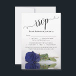Cartons Réponse Beau Reflet Dark Navy Rose Mariage<br><div class="desc">Cette belle carte RSVP présente un design simple mais élégant avec un seul rose bleu marine à longue tige réfléchissant dans un bassin d'eau avec des ondulations et des vagues. Le titre est écrit en calligraphie en dentelle et il y a de l'espace pour que vos invités indiquent le nombre...</div>